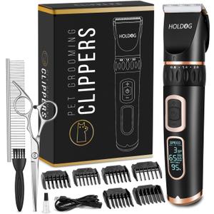 Dog Clippers Professional Heavy Duty Grooming Clipper 3-Speed Low Noise High Power Rechargeable Cordless Pet Tools for Small & Large Dogs Cats Pets with Thick Coats (Black)