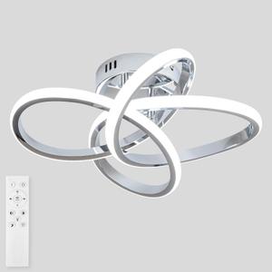 Modern LED Ceiling Light with Remote Control, Stepless Dimming, 3000-6000K Selectable, 36W, Dimmable LED Chandelier for Bedroom, Bathroom, Entryway, Hallway, Chrome Finish