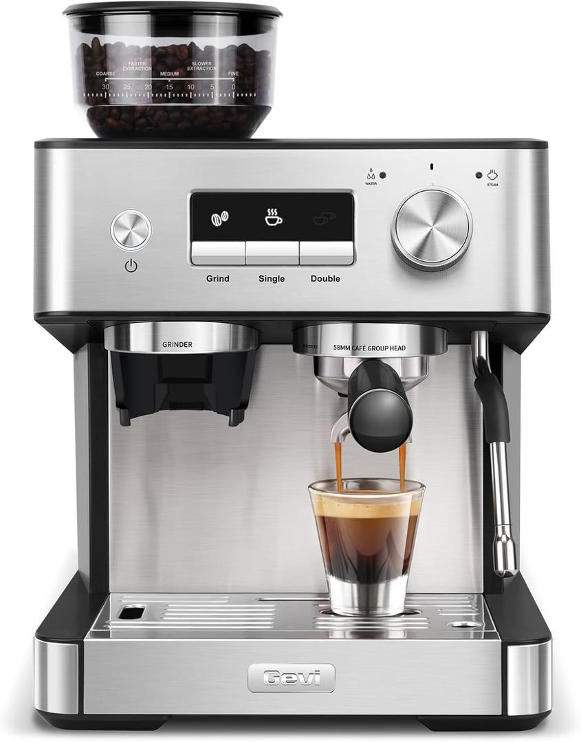 (2026 Upgrade) Gevi 20 Bar Espresso Machine with Grinder & Milk Frother, Professional Coffee Maker for Home, Cappuccino & Latte, Removable Water Tank, Steam Wand