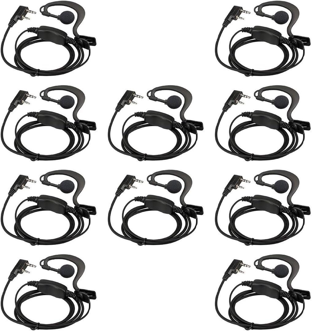 Retevis Case of 10, Two Way Radio Earpiece with Mic Single Wire Earhook Headset for RT22 RT21 RT68 RT68H H777 H777H RT86A RT86S, Compatible with Pxton Baofeng BF-888S BF-T26 Kenwood Walkie Talkies