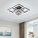 GEADI Modern LED Ceiling Light, 64W Dimmable Black Flush Mount Light 5-Square Ceiling Lamp with Remote Control, Acrylic Ceiling Chandelier Lighting for Living Room Bedroom Office, 3000K-6500K (17.7in-64W/Black)