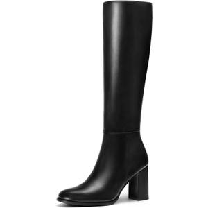 Lumeheel Women Knee High Boots Round Toe Chunky Heel Boots Gogo Boots with Side Zip Fashion Tall Boots for Women (8, Black)