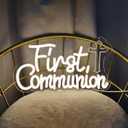 First Communion Neon Signs for Wall Decor, Neon LED Sign Baptism Decorations 1st Communion Decorations Primera Comunion First Holy Communion God Bless for Baptism Party, 13.3" x 7.7"