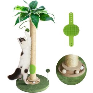 Cat Scratching Post 33'' Cat Scratcher Tall Scratching Posts for Indoor Cats with Cat Toy and Interactive Ball Self Groomer for Kittens Adults Cats