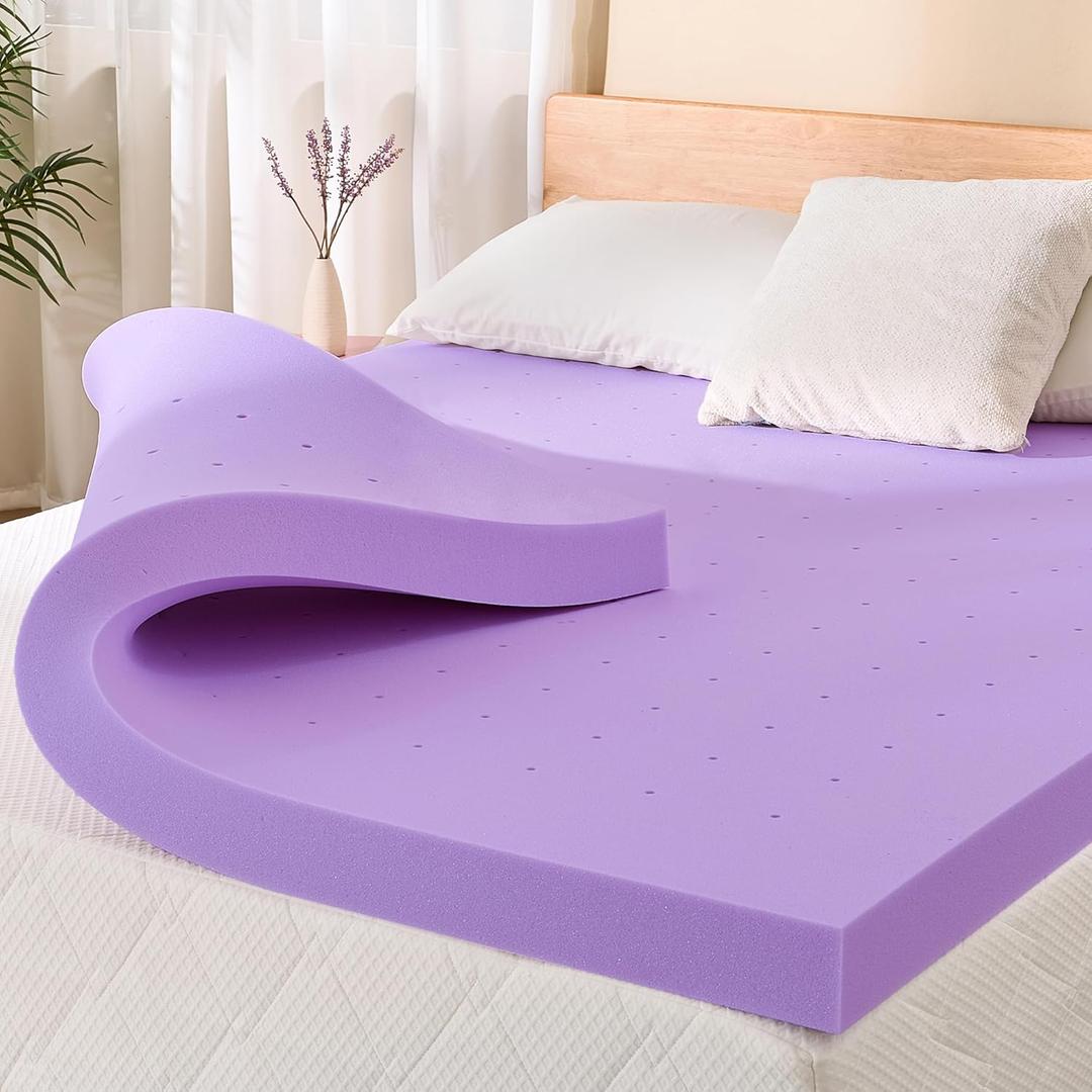 2 Inch Twin Lavender Scented Memory Foam Mattress Topper for Pressure Relieving, Ventilated for Cooling Sleep, CertiPUR-US Certified, Medium Feel Mattress Pad in a Box, 38"x75", Twin Size