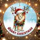 2 x Christmas Ornament - Lion Merry Christmas Ceramic Ornament, Xmas Tree Decoration, Hanging Ornament, for Family, Friends, Animal Lovers