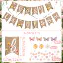 Baby in Bloom Baby Shower Burlap Banner, Flower Themed Baby Shower Decorations with Green Leaf String and Artificial petals and little Butterfly Decorations for Girls