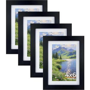 Giftgarden 4x6 Picture Frame Set of 4, 5x7 Frames Matted to 4 by 6 Pictures with Mat or 5 by 7 Photos without Mat, Wall Hanging or Tabletop Display, Black