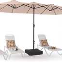 PHI VILLA 15ft Large Patio Umbrellas with Base Included, Outdoor Double-Sided Rectangle Market Umbrella with Stand, Outside Umbrellas for Poolside Lawn Backyard, Beige