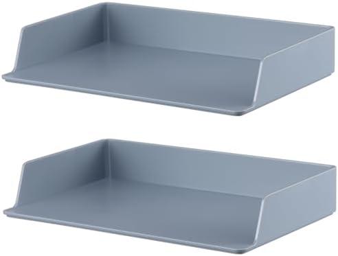 Fuyoooo Paper Organizer for Desk Stackable Plastic Paper Tray Office Organization and Storage 9.37 x 5.91 x 1.57 Inch Stacking File Rectangular Letter Tray for Office Desktop(Gray), Set of 3