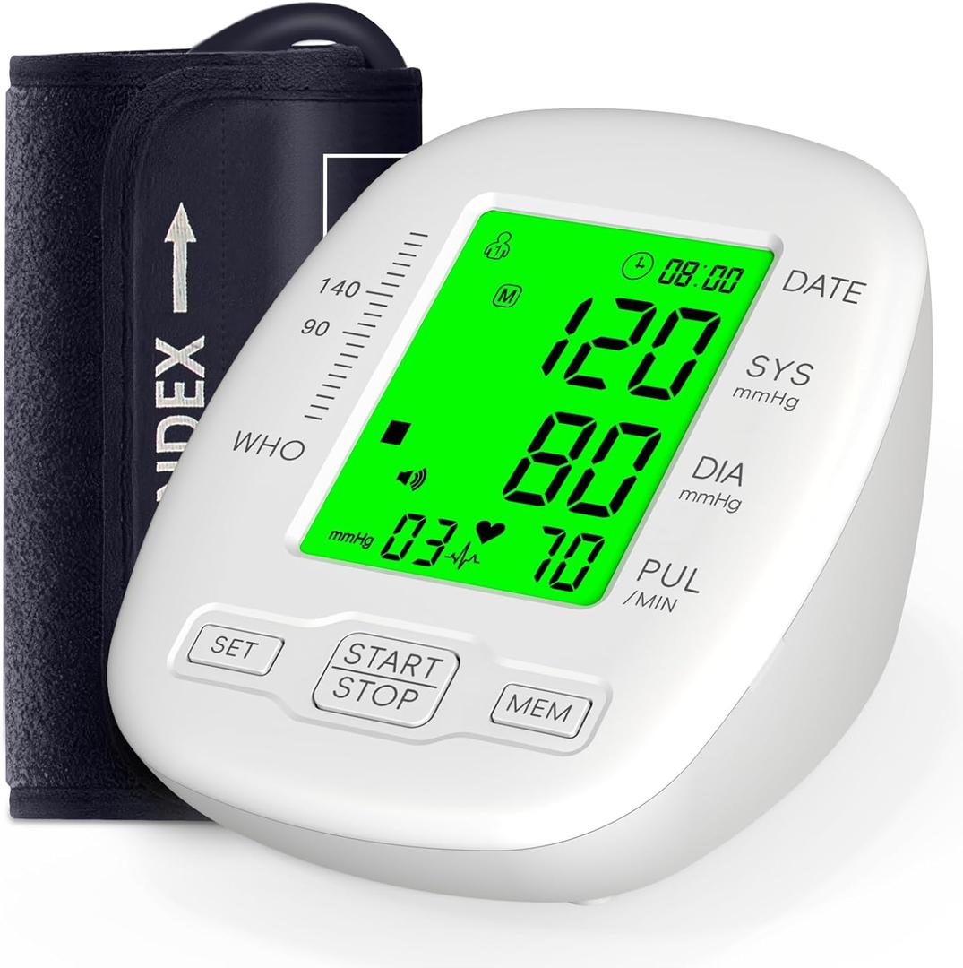 Blood Pressure Monitor, Blood Pressure Cuff 22-42cm - 2 * 99 Sets of Memory, 4*AAA Battery Included, White