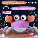 Purple Crawling Crab Baby Toy Violet Tummy Time Interactive Moving Crab Toy with Music & Lights, Cute Running Escape Catch Me Toy for 06 Month Infants, 612 Month Crawlers & Early Walkers