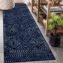 Wonnitar Washable Runner Rug for Kitchen, 2'6"x8' Moroccan Blue Hallway Carpet Runner, Non-Slip Long Geometric Rustic Entryway Floor Runner Soft Throw Mat for Bedroom Bathroom Closet (Blue,2'6"x8')