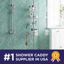 Zenna Home Tension Pole Shower Caddy Corner Organizer, Adjustable Standing Shower Caddy with 4 L-shaped Baskets and Hooks, Rust Resistant Bathroom Tension Rod Organizer, 60 to 97 Inch, Satin Nickel