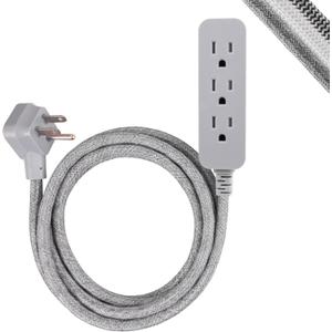 GE 3-Outlet Power Strip Surge Protector 8 Ft Braided Long Cord Extension Cord Surge Protector Power Strip Flat Plug Extension Cord 245 Joules ETL Listed Gray 45916