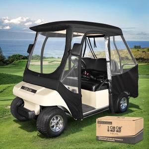 10L0L Golf Cart Enclosure for Club Car DS 4 Passenger (Short Roof 56"), Waterproof & Windproof Rain Cover with Clear Windows & Roll-Up Doors, Heavy Duty All-Weather Golf Cart Storage Cover