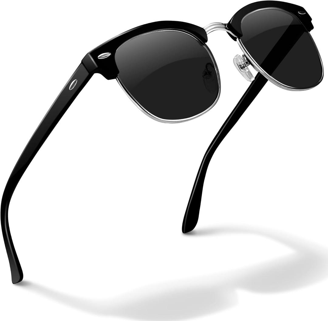 livho Rimless Trendy Polarized Sunglasses Men Women, Retro Sun Glasses for Men Women 2025, Semi Rimless UV Protection Shades (Black With Silver Rim/Black)