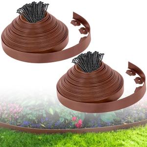 2-Inch x 100 FT Landscape Edging Border with 150 Spikes, Plastic Edging for Landscaping Garden Edging Border, Flexible Landscaping Edging for Garden Flower Beds Yard Lawn Pathway Paver (Brown)