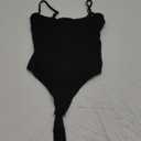 SUUKSESS Women Sexy Square Neck Thong Bodysuit Backless Cami Bodysuit Top (Small, 01 Black)