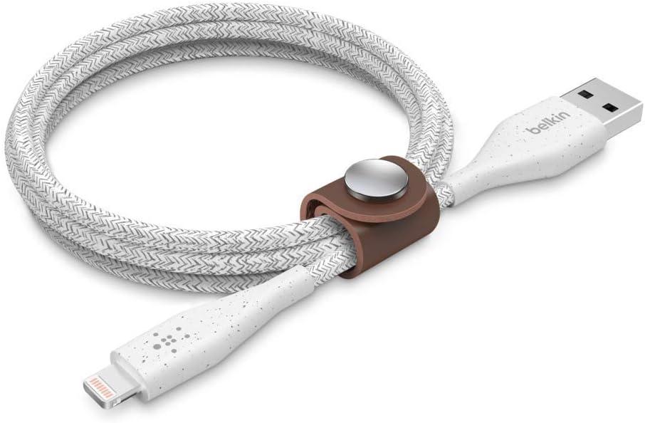 Belkin DuraTek Plus USB Lightning Cable - USB-A Cable with Leather Strap - Ultra-Strong Charging Cable With Flexible Insulation - Compatible with iPhone, iPad, Airpods and More - 4ft/1.2m (White)