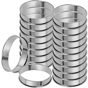 20 Pack 4 Inch English Muffin Rings, Double Rolled Tart Ring, Stainless Steel Crumpet Rings Nonstick Metal Round Ring Pastry Mold for Baking, Silver