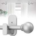 Curtain Rods No Drilling for Windows 18 to 28 Inch:No Drill Small Silver Curtain Rod with Adhesive Brackets for Bedroom,5/8" Apartment Renter Friendly Adjustable Drapery Rods Easy Install