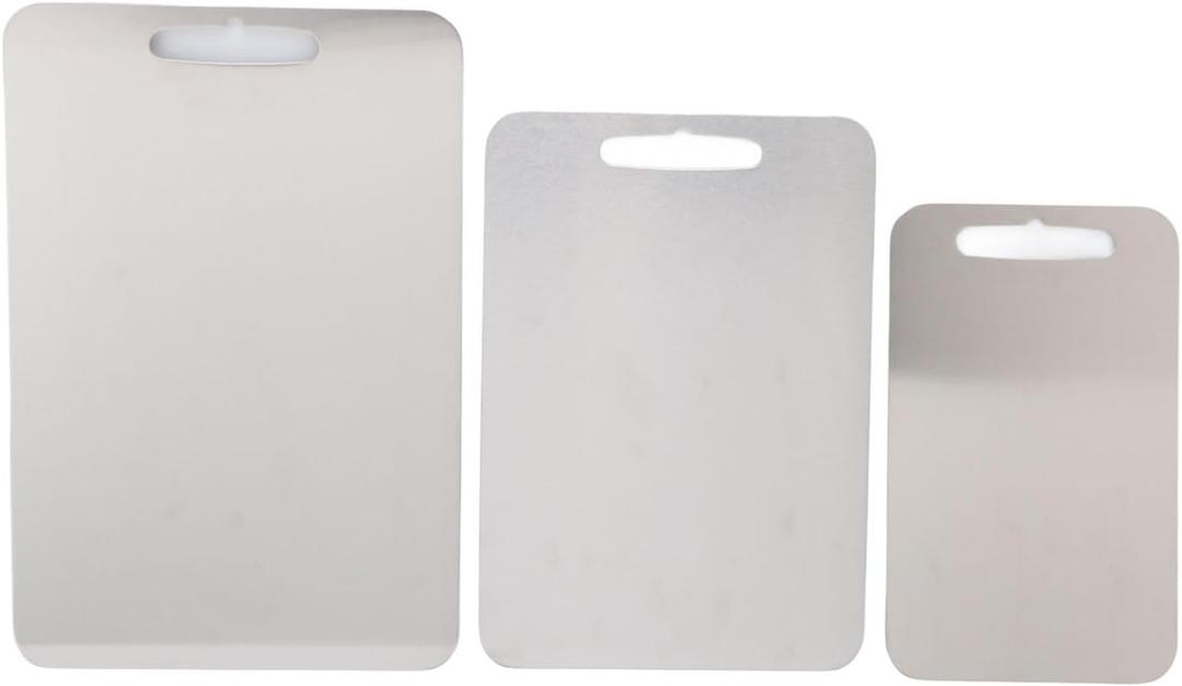 304 Stainless Steel Cutting Board, 3PCS Double Sided Meal Prep Kitchen Chopping Board Set, Food Grade Cutting Board for Meat, Fruits, Vegetables, Home, Outdoor, Picnic (A 1mm)