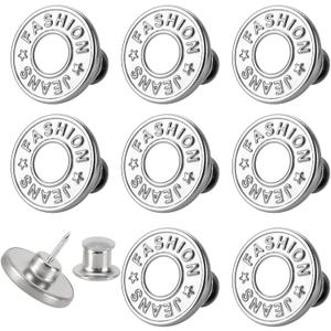 [Upgraded] 7 Sets Jean Buttons pins No Sew Instant 17mm Replacement Button Adjustable Pants Buttons Kit (Silver, copper 8 PCS)