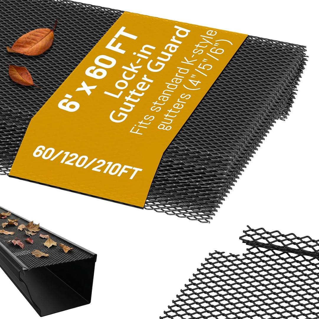 60 ft Gutter Guard (20 Pack) - 6 Inch Black Coated Steel Micro Mesh - Fits 4 or 5 or 6 Inch K Style Gutters - Snap In Leaf Guard Protection - Easy DIY Rain Gutter Screens Covers for Leaves