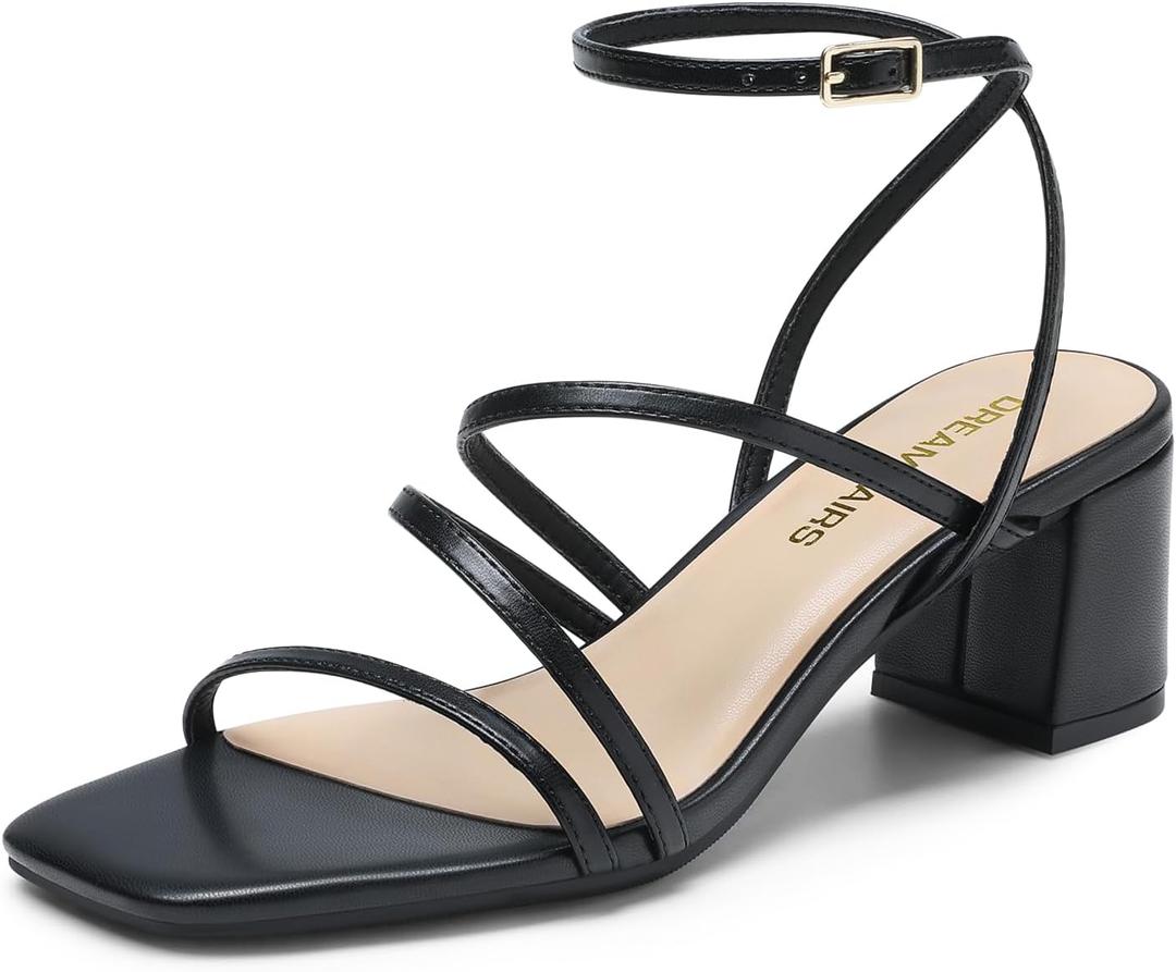 DREAM PAIRS Womens Block Heels 2 inch Strappy Square Toe Dressy Chunky Low Heeled Sandals for Party Wedding Evening (8.5, Black-pu)