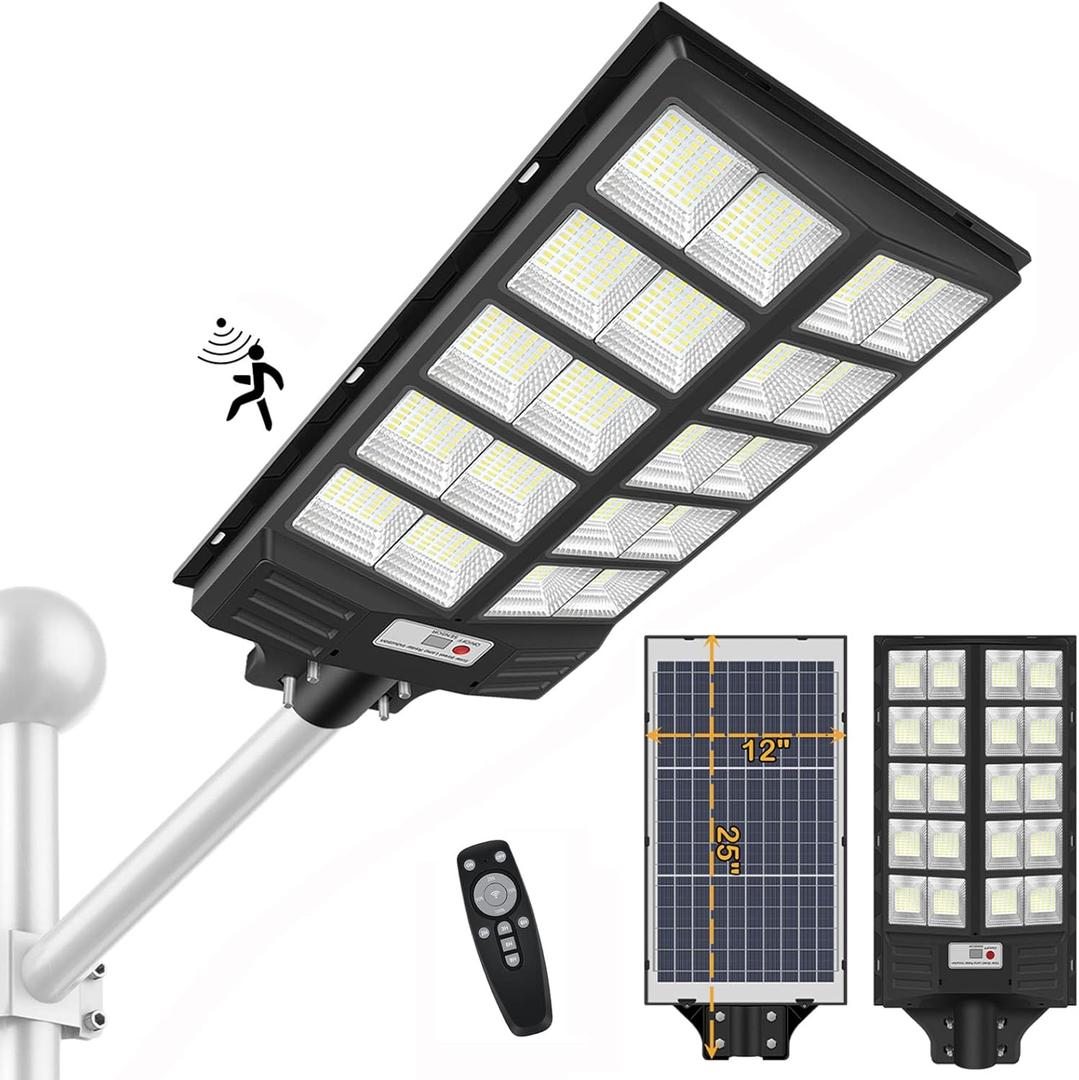 INSDEA 6000W Solar Street Light Motion Sensor, Dusk to Dawn Outdoor Flood Lights, IP65 Waterproof Security Light, LED Solar Lights Outdoor for Garden Yard Path Parking Lot (Black)
