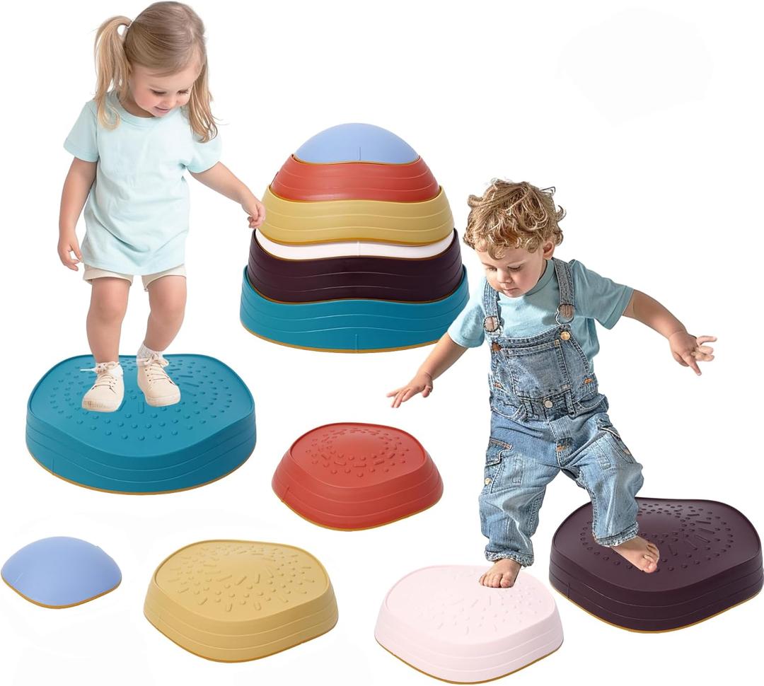 6PCS Balance Stepping Stones for Kids Non-Slip River Stones Obstacle Course Play Indoor and Outdoor Coordination Game Sensory Toys Toddler Ages 3 4 5 6 7 8+