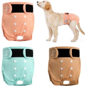 3 Pack Reusable Female Dog Diapers, Washable Diaper for Doggie, Highly Absorbent Dog Diaper, Adjustable Leakproof Puppy Diapers Skirt for Heat, Incontinence, Period Doggy Nappies, 12"-15"Waist (Medium, Light Colored Series)