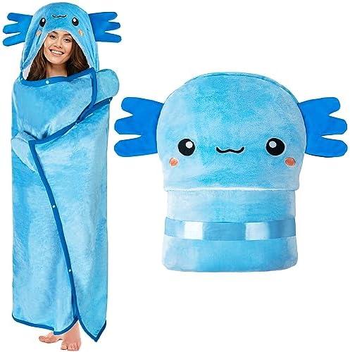 Axolotl Wearable Hooded Blanket for Adults - Super Soft Warm Cozy Plush Flannel Fleece & Sherpa Hoodie Throw Cloak Wrap - Axolotl Gifts for Women Adults and Kids 52 In x 60 In 132 Cm x 152 Cm
