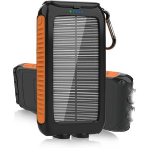Solar Charger Power Bank 49800mAh - Portable Fast Charging Power Bank with Type-C & Dual USB Ports, Compatible with iPhone, Samsung & More, Waterproof Solar Panel for Camping, Hiking, and Outdoor Use (Orange)