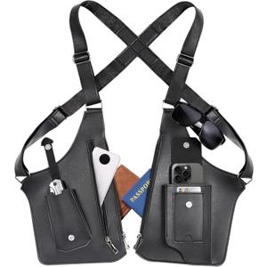 Large Double Shoulder Armpit Bag Anti-Theft Underarm Holster Bag Vintage Concealed Carry Bag for Men (Black)