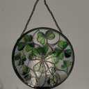 CRISGIF Stained Glass Window Hanging  Ireland Green Lucky Clover Suncatcher for Doors Garden St. Patrick's Day Sun Catchers Decor Mother's Day Birthday for Women Men Mom Nana 7.8 in