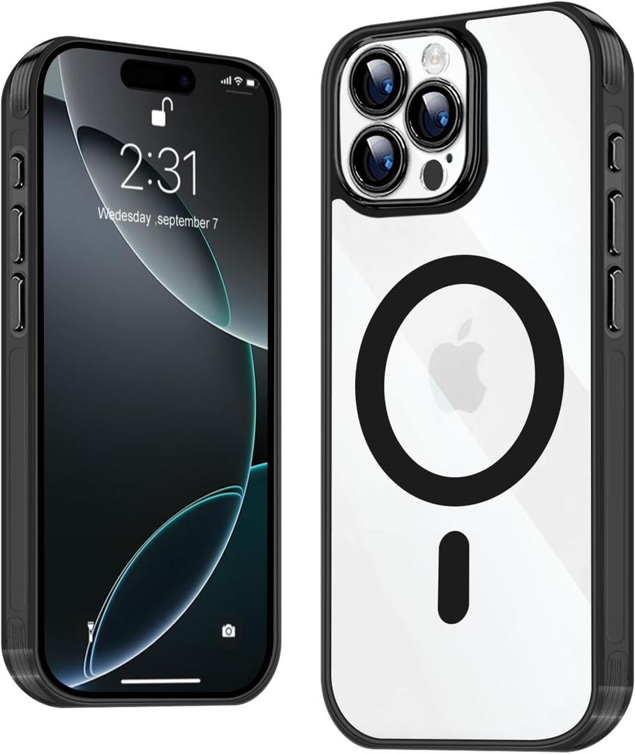 for iPhone 16 Pro Case, Compatible with MagSafe, [Military-Grade Protection][Full Camera Protection] PC Back, Slim/Thin, Anti-Scratch Shockproof Protective Cover 6.3 Inch, Black