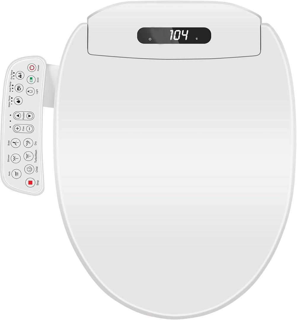 Electric Bidet Toilet Seat Elongated with Heated Seat, Warm Air Dryer, Endless Warm Water, Oscillating and Pulsating Spray Wash, Stainless Steel Self-Clean Nozzle (Single Temperature Display)