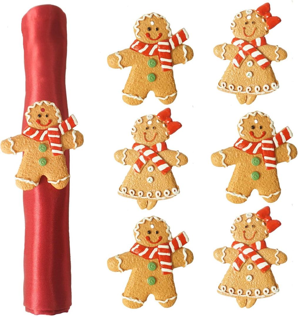 Utalek Christmas Napkin Rings Set of 6, Gingerbread Man Napkin Rings Xmas Serviette Buckle Holder for Christmas Holiday Dinner Party Table Decoration