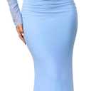 EYNMIN Women's Fall Wedding Guest Dresses Long Sleeve Spaghetti Strap Mesh Ruched Bodycon Maxi Formal Dress (Blue, L)