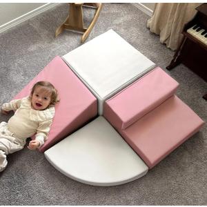 Large 4 Pieces Climbing Toys for Toddlers 1-3, Non-toxic & Eco-friendly Toddler Climbing Toys Indoor, Soft Play Equipment Indoor for Motor Skills, Easy Setup & Clean Climbing Blocks, Pink & White