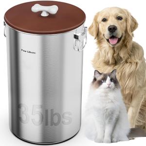Paw Libero 35 Lbs Stainless Steel Dog Food Storage Container with Airtight Lid & Ceramic Bone Handle, Large Metal Dog Food Bin for Dogs & Cats, Keep Fresh, Easy to Clean