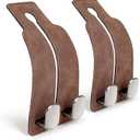 Car Hooks for Headrest - Universal Fit Seat Hooks, Soft Leather & Built-in Stainless Steel - Brown (2 Pack)