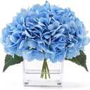 JOJOWOO Blue Hydrangea Flowers in Vase, Silk Flowers in Vase with Faux Water for Home Decor Indoor, Wedding Table (Blue)