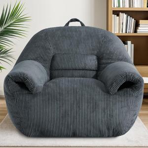 DAICO Bean Bag Chairs for Adults, Giant Bean Bag Chair Comfy Bean Bag Sofa with Handle Corduroy Single Lazy Floor Sofas Accent Chair with Foam for Bedroom Living Room Reading Gaming Grey