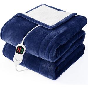 Homemate Electric Heated Blanket Full - 72"x84" Heating Bed Blankets Throw with 10 Heating Levels 8 Hours Auto Off Fast Heating Over-Heated Protection Ultra Soft Warm Flannel ETL Certified, Navy Blue