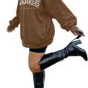 LilyCoco Women's Graphic Oversized Sweatshirt Long Sleeve Crewneck Pullover Top Brown XX-Large (Brown, XXL)