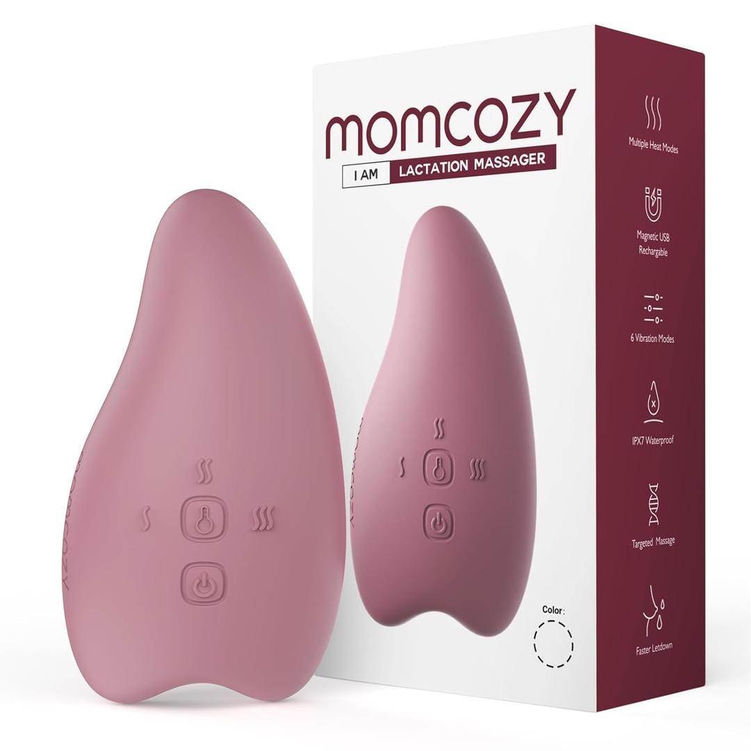 Momcozy Warming Lactation Massager 2-in-1, Soft Breast Massager for Breastfeeding, Heat + Vibration Adjustable for Clogged Ducts, Improve Milk Flow, Engorgement (1 Count-A1, Red)