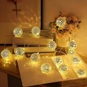 10 LED Disco Ball Light, 1.5m Mirror Ball String Lights Ball Fairy Light Mini Disco Balls Party Light Battery Operated Indoor Outdoor Mirror Ball Fairy Lights for Christmas, 70s Party (Warm White)